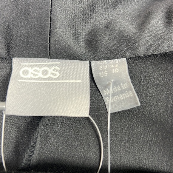 ASOS Curve Black Drape Ruched Long Sleeve Deep Vneck Sexy Tux Blazer Mini Dress - Picture 6 of 16